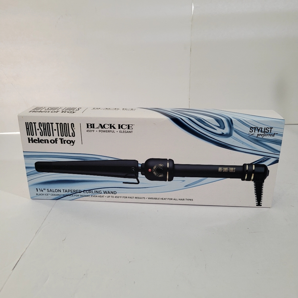 Hot Shot Tools Black Ice ¾ - 1¼" Curling Wand. Ceramic Surface. Up To 450°F.